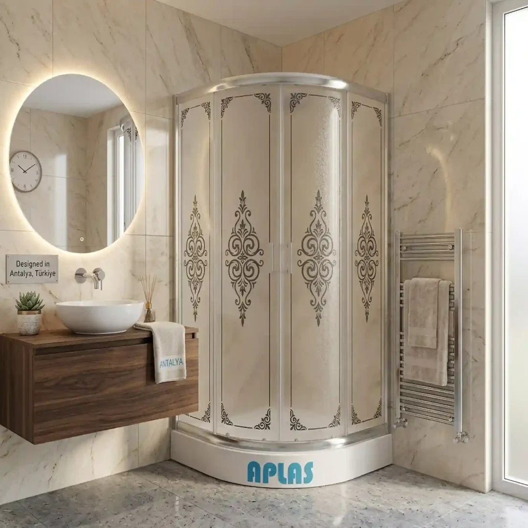 Klasik motifli buzlu cam duşakabin uygulaması – A Plas Antalya